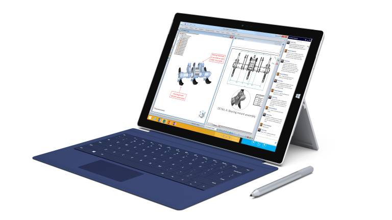Solid Edge auf mobilen Endgeräten wie dem Microsoft Surface™ Pro 3 bietet alle Möglichkeiten zur Bearbeitung von 3D CAD-Projekten auch außerhalb des Konstruktionsbüros.