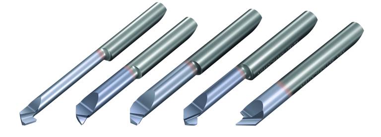 Die fünf neuen Varianten der Schneideinsätze micrOscope eignen sich zum Rückwärtsausdrehen, Profilieren, Ausdrehen, Gewindedrehen und Anfasen in Bohrungen ab 1 mm Durchmesser auf Langdrehmaschinen. 
