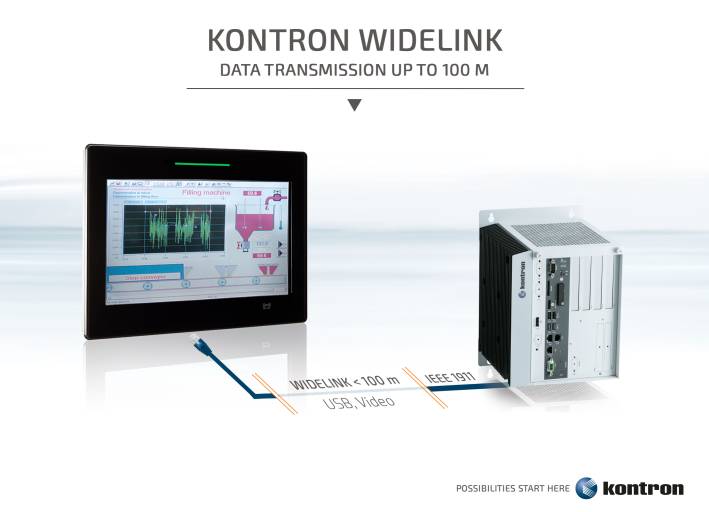 Visualisierungseinheiten können mit der WideLink Technologie bis zu 100 m entfernt vom Steuerungsrechner betrieben werden.