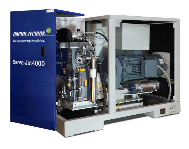 Die Servo-Jet4000 ist eine mit Servotechnologie ausgestattete Hochdruckpumpe, die das Pumpenaggregat direkt antreibt, und somit komplett auf ein Hydrauliksystem verzichtet.
