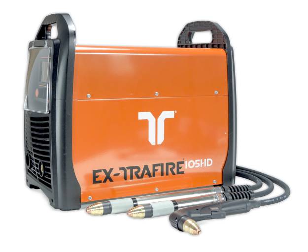 Die EX-TRAFIRE 105HD liefert 105 A bei 200 V und 100 % Einschaltdauer. Das ergibt eine Schneidleistung von 21.000 Watt.