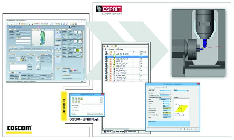 Die Coscom TCI Datenplattform „connects“ ESPRIT CAD/CAM in den Coscom Werkzeugdatenprozess - bis hin zur Rüstvorbereitung im operativen Shopfloor-Umfeld.