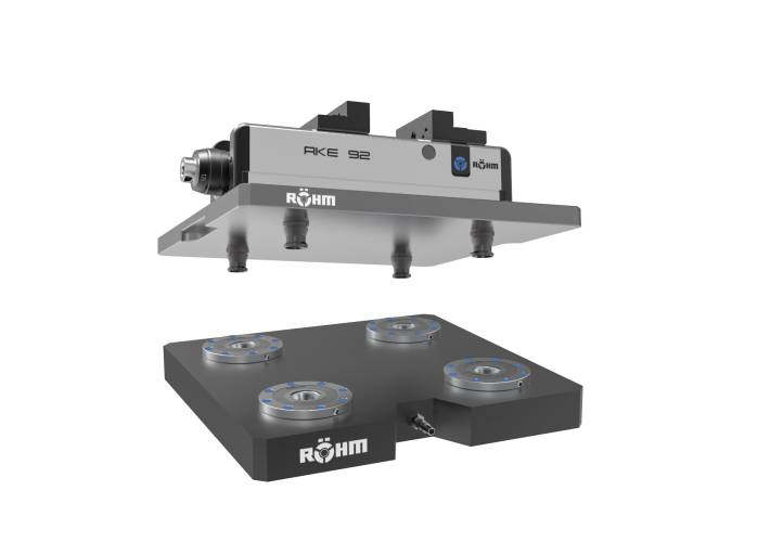 Mit dem Easylock (links) und dem Power Grip Nullpunktspannsystem bietet Röhm optimal abgestimmte Palettierungslösungen.