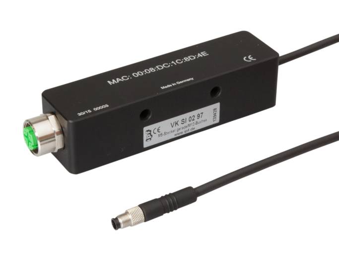Der Ethernet-Adapter VKSI0297 ermöglicht es, eine Reihe an Farb-, Kontrast- und Zeilensensoren von ipf electronic mit wenig Aufwand in das lokale Netzwerk oder das Internet einzubinden.