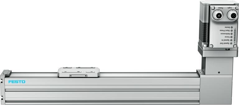 Die kompakte Zahnriemenachse ELGS-TB: der Antriebsregler, digitale I/O und IO-Link sind bei der Simplified Motion Series standardmäßig an Bord.