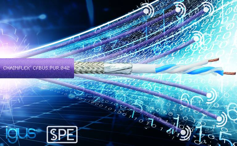 Die Igus Single Pair Ethernet-Leitung CFBUS.PUR.042 für die e-kette verbindet Sensoren zuverlässig und unterstützt so die intelligente Industrie-Automatisierung.