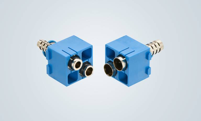 Han-Modular® Pneumatik Doppelmodul für die Verlegung leistungsstarker Luftdrucknetze in Industrie-Steckverbindern.