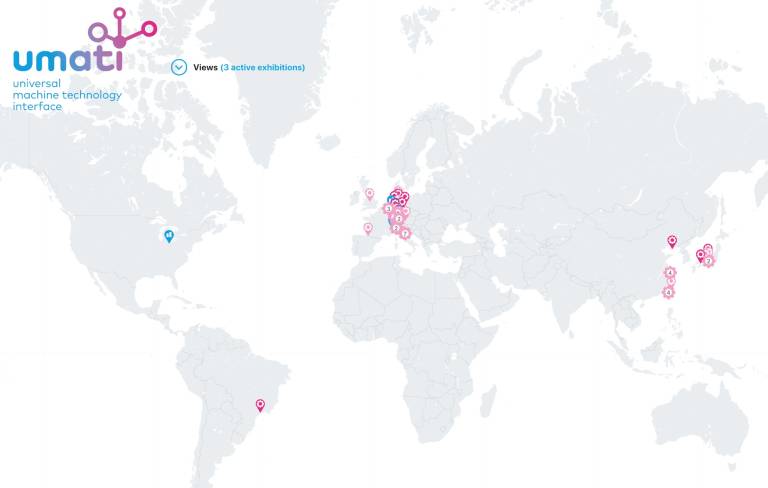 Standorte weltweit, an denen Maschinen an das umati-Dashboard angeschlossen sind. Detailliert unter umati.app
