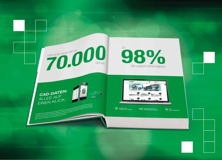 Die richtige Auswahl aus dem Vollsortiment von mehr als 70.000 Norm- und Bedienteilen finden Kunden einfach und schnell in The Big Green Book von norelem.
