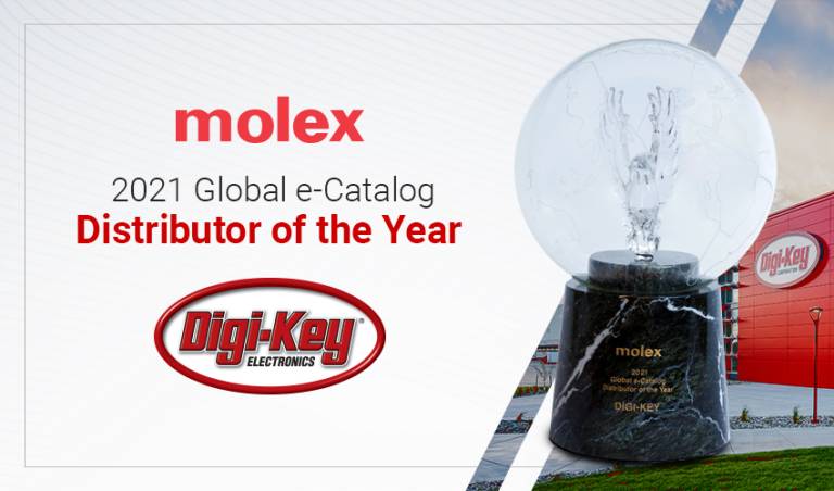 Digi-Key wurde von Molex auf dem EDS Leadership Summit 2022 zum „Global e-Catalog Distributor of the Year 2021“ ernannt.