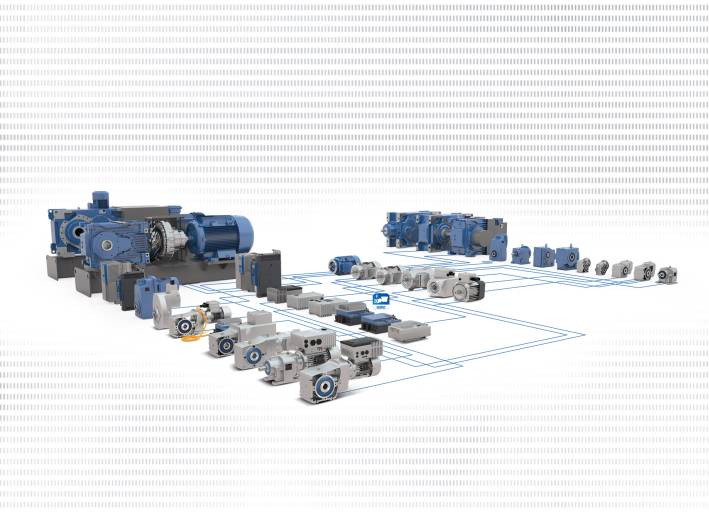 Getriebe, Frequenzumrichter und Motoren: Mit dem NORD Produktbaukasten lassen sich individuell angepasste Antriebssysteme konfigurieren. (Bild: Nord Drivesystems)
