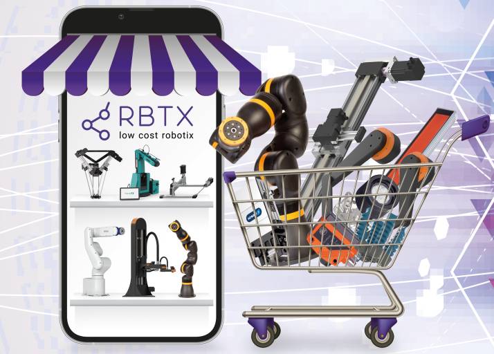 Alle Möglichkeiten der Low-Cost-Robotik gebündelt: Auf RBTX.com jetzt noch einfacher fertige Robotik-Lösungen und zahlreiche Einzelkomponenten verschiedener Hersteller an einem Ort finden. (Bild: igus GmbH)