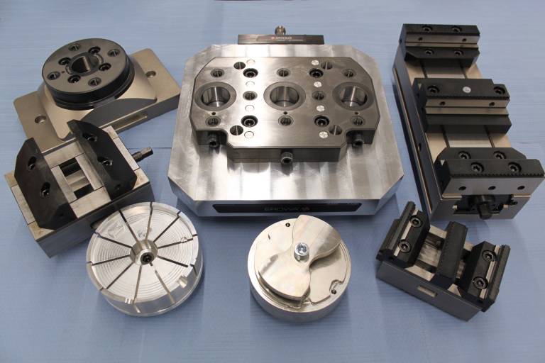 Eine Auswahl des Spanntechnik-Equipments, das bei der Dürr Systems AG auf Basis des Baukastens von Gressel für Werkstückspannsysteme eingesetzt wird.
