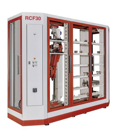 Die RCF30-Automation von Röders ist äußerst platzsparend. Die Breite beträgt inklusive Regalsystem weniger als 1,0 m. 