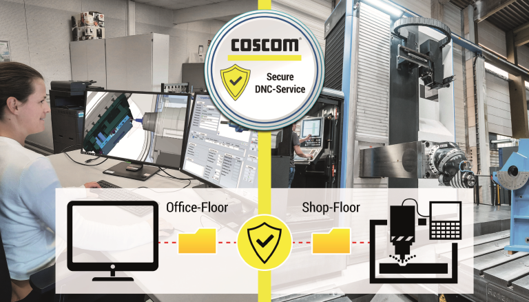 COSCOM „IT Security Service“: Ein moderner Webservice, der das Maschinennetzwerk vollständig und verlässlich vom Office-Netzwerk trennt. Dazwischen wird eine Firewall geschaltet, über die beide IT-Infrastrukturen miteinander Daten sicher austauschen.