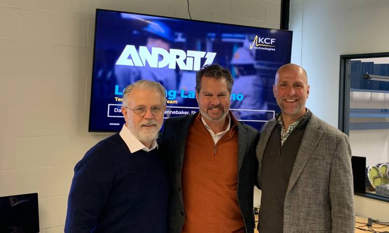 Von l.: David Grucza, Todd Grace (Andritz),
Jeremy Frank (Mitgründer und CEO KCF Technologies).


