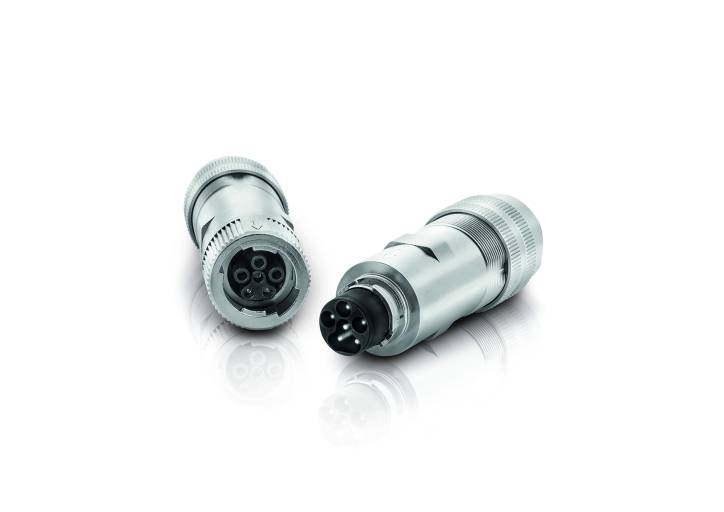 Kompakter Steckverbinder für die robuste Leistungsversorgung von Drehstromantrieben. 