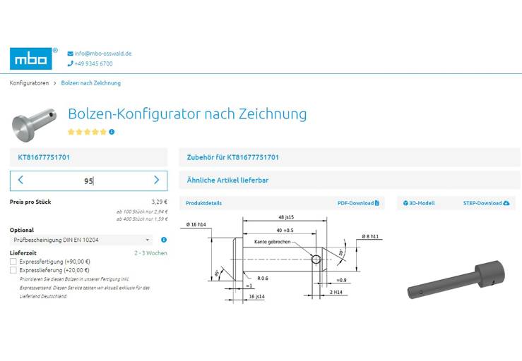 mbo Oßwald bietet einen Bolzen-Konfigurator nach Zeichnung an.